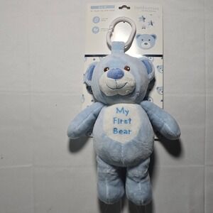 Jamberrie My First Bear Blue Plush Rattle Toy Stroller Car Seat Clip 10 Inch Nwt